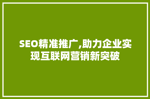SEO精准推广,助力企业实现互联网营销新突破