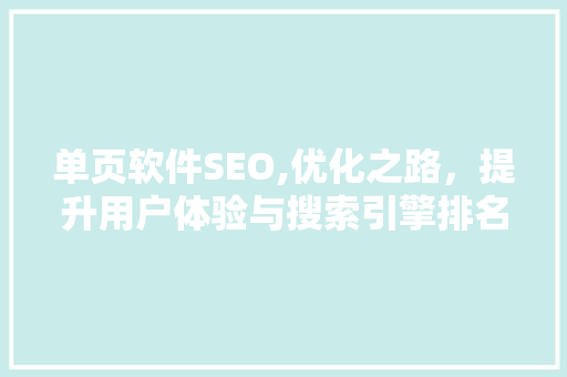 单页软件SEO,优化之路，提升用户体验与搜索引擎排名