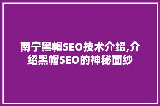 南宁黑帽SEO技术介绍,介绍黑帽SEO的神秘面纱