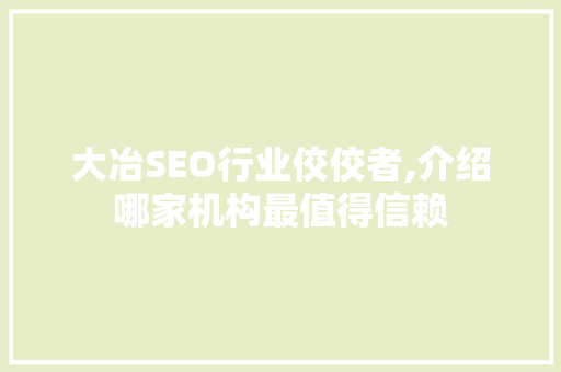 大冶SEO行业佼佼者,介绍哪家机构最值得信赖