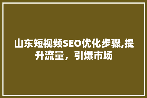 山东短视频SEO优化步骤,提升流量，引爆市场