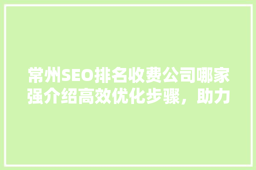常州SEO排名收费公司哪家强介绍高效优化步骤，助力企业腾飞