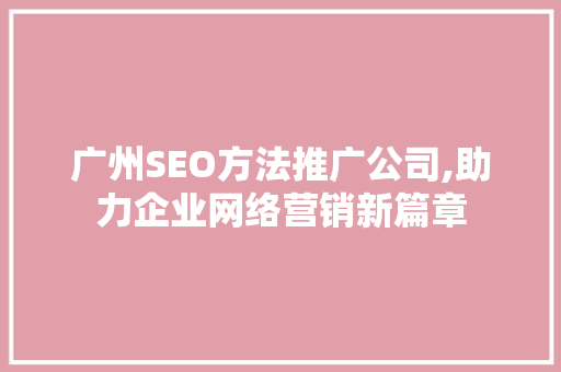 广州SEO方法推广公司,助力企业网络营销新篇章