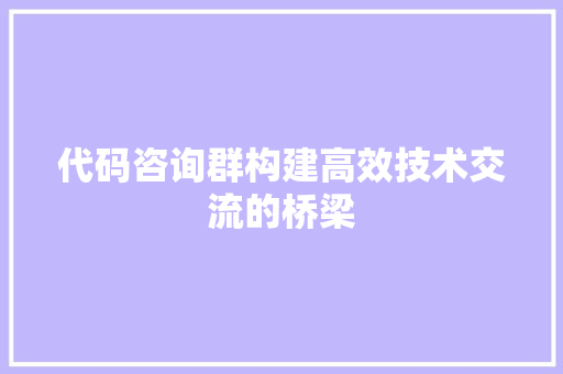 代码咨询群构建高效技术交流的桥梁