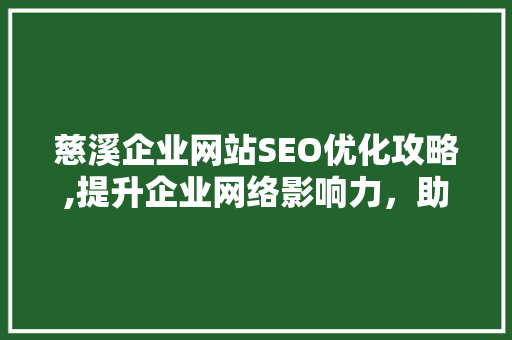 慈溪企业网站SEO优化攻略,提升企业网络影响力，助力品牌腾飞