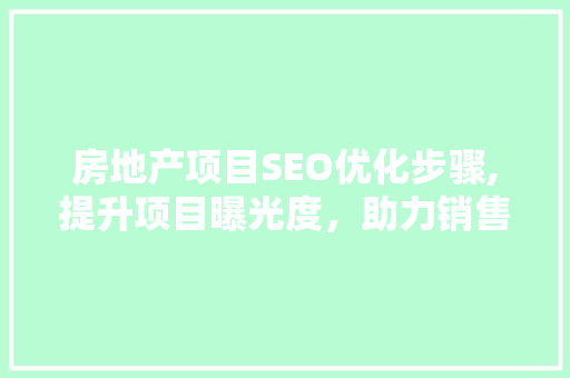 房地产项目SEO优化步骤,提升项目曝光度，助力销售增长