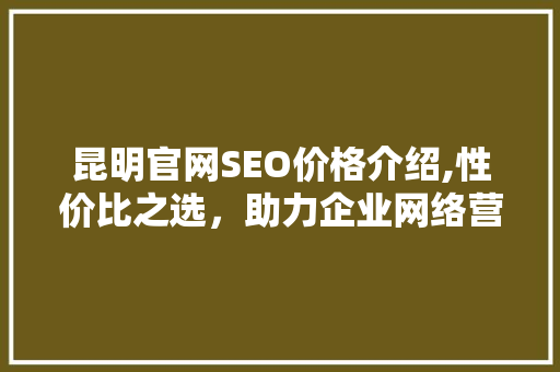 昆明官网SEO价格介绍,性价比之选，助力企业网络营销