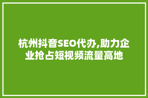 杭州抖音SEO代办,助力企业抢占短视频流量高地