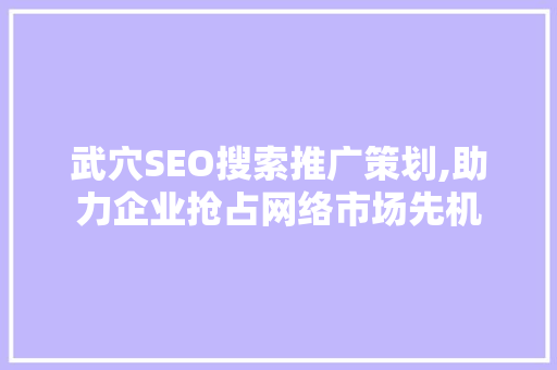 武穴SEO搜索推广策划,助力企业抢占网络市场先机