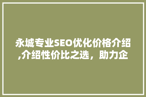 永城专业SEO优化价格介绍,介绍性价比之选，助力企业网络营销腾飞