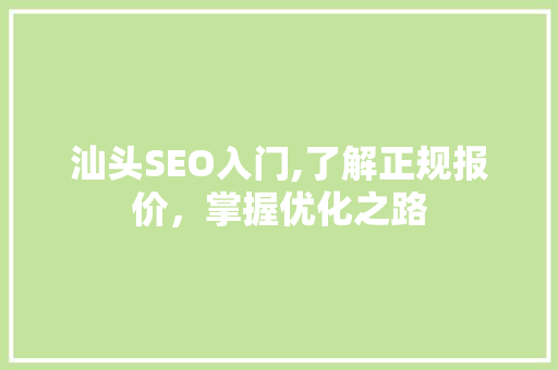 汕头SEO入门,了解正规报价，掌握优化之路
