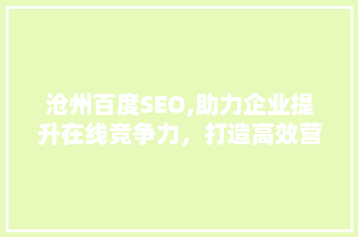 沧州百度SEO,助力企业提升在线竞争力，打造高效营销步骤