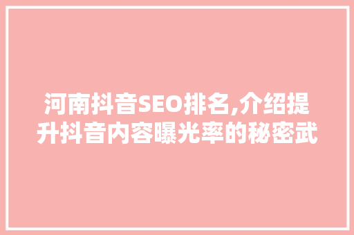 河南抖音SEO排名,介绍提升抖音内容曝光率的秘密武器