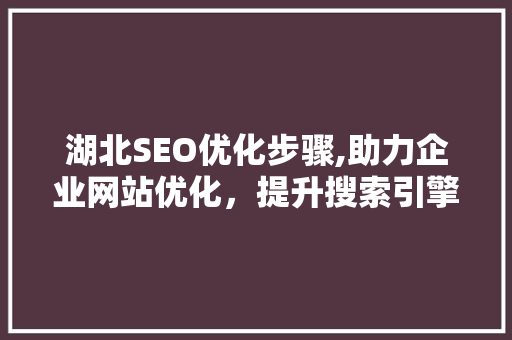 湖北SEO优化步骤,助力企业网站优化，提升搜索引擎排名