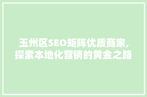 玉州区SEO矩阵优质商家,探索本地化营销的黄金之路