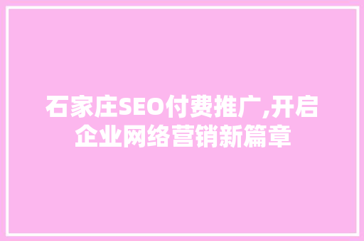 石家庄SEO付费推广,开启企业网络营销新篇章