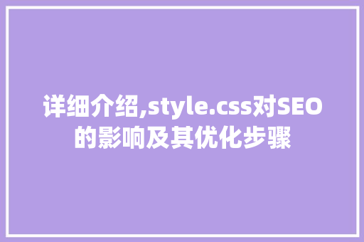 详细介绍,style.css对SEO的影响及其优化步骤