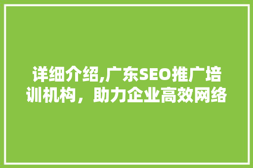 详细介绍,广东SEO推广培训机构，助力企业高效网络营销