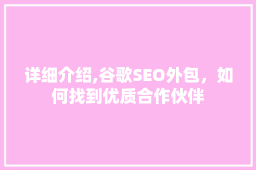 详细介绍,谷歌SEO外包，如何找到优质合作伙伴