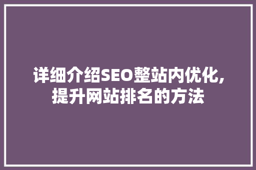 详细介绍SEO整站内优化,提升网站排名的方法