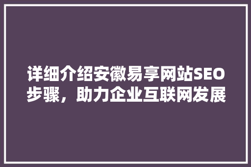 详细介绍安徽易享网站SEO步骤，助力企业互联网发展