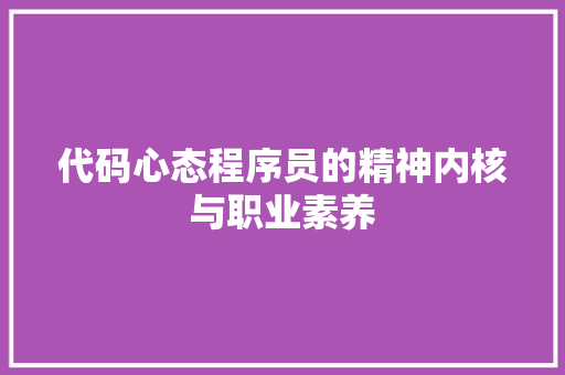 代码心态程序员的精神内核与职业素养