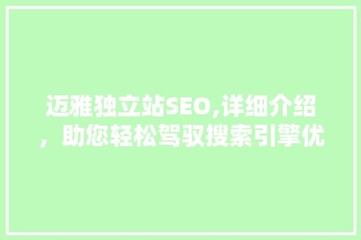迈雅独立站SEO,详细介绍，助您轻松驾驭搜索引擎优化