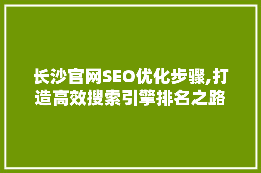 长沙官网SEO优化步骤,打造高效搜索引擎排名之路