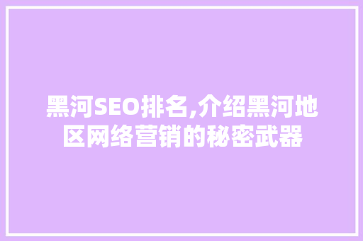 黑河SEO排名,介绍黑河地区网络营销的秘密武器