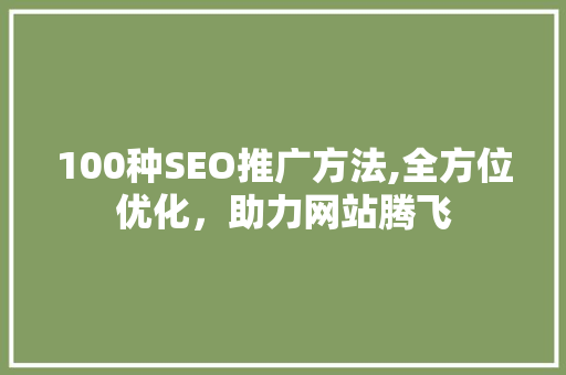 100种SEO推广方法,全方位优化，助力网站腾飞