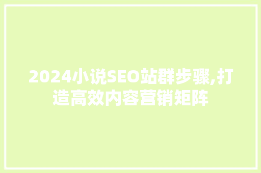 2024小说SEO站群步骤,打造高效内容营销矩阵