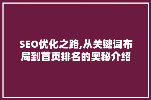 SEO优化之路,从关键词布局到首页排名的奥秘介绍