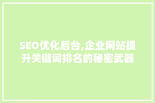 SEO优化后台,企业网站提升关键词排名的秘密武器