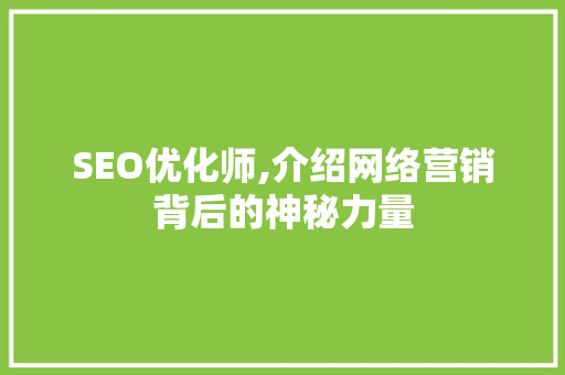 SEO优化师,介绍网络营销背后的神秘力量