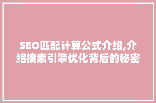 SEO匹配计算公式介绍,介绍搜索引擎优化背后的秘密