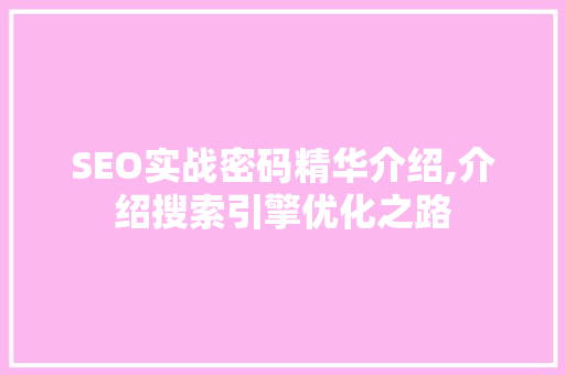 SEO实战密码精华介绍,介绍搜索引擎优化之路