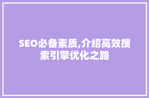 SEO必备素质,介绍高效搜索引擎优化之路
