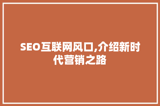 SEO互联网风口,介绍新时代营销之路