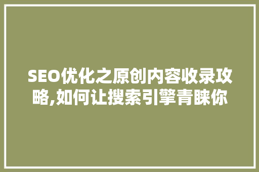SEO优化之原创内容收录攻略,如何让搜索引擎青睐你的原创文章