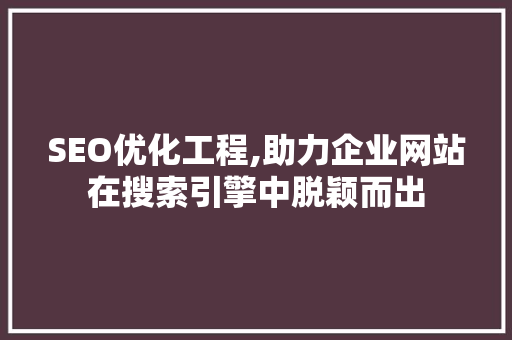 SEO优化工程,助力企业网站在搜索引擎中脱颖而出