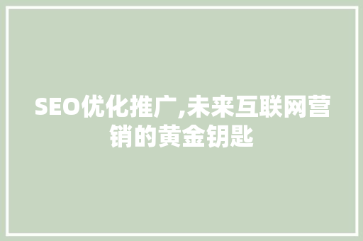 SEO优化推广,未来互联网营销的黄金钥匙