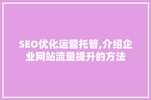 SEO优化运营托管,介绍企业网站流量提升的方法