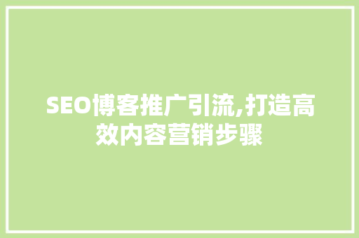 SEO博客推广引流,打造高效内容营销步骤