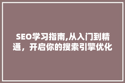 SEO学习指南,从入门到精通，开启你的搜索引擎优化之旅