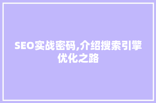 SEO实战密码,介绍搜索引擎优化之路