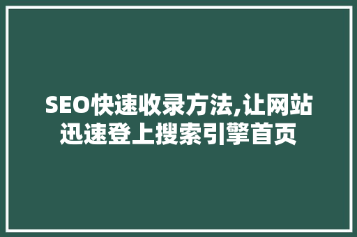 SEO快速收录方法,让网站迅速登上搜索引擎首页