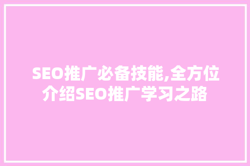 SEO推广必备技能,全方位介绍SEO推广学习之路