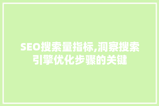 SEO搜索量指标,洞察搜索引擎优化步骤的关键