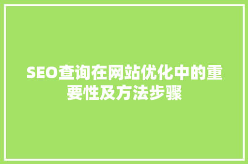 SEO查询在网站优化中的重要性及方法步骤