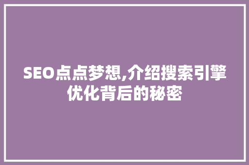 SEO点点梦想,介绍搜索引擎优化背后的秘密